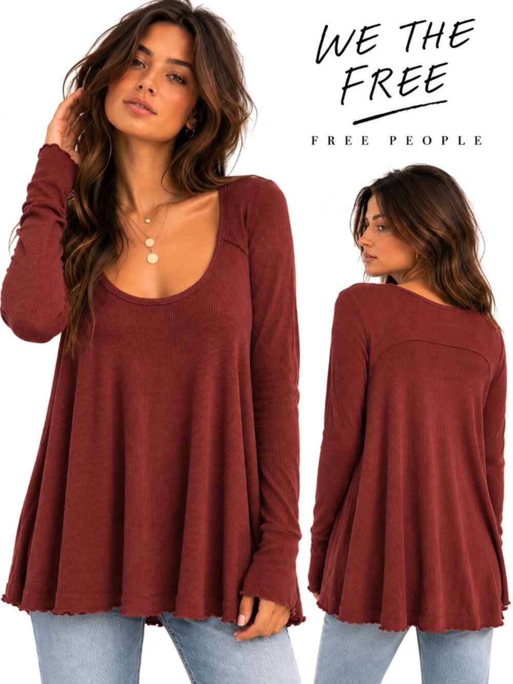 🍷🤎 FREE PEOPLE | WE THE FREE | BOHO THERMAL TUNIC 🤎🍷